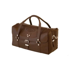 Custom premium leather weekender duffle bag manufactured in genuine leather, available in multiple colors with OEM and private label customization.