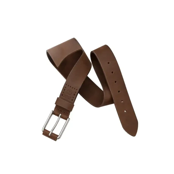 Brown leather belt wholesale, coiled, with stitched keeper loop