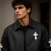 Cross Patch Leather Varsity Jacket