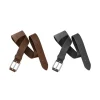 Brown and black leather belt wholesale pair, folded, showing buckle detail