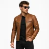 Rear lifestyle photo of model wearing cognac diamond quilted cafe racer jacket
