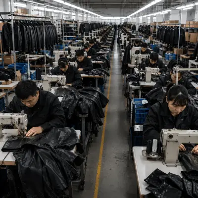 Bulk production stage of leather jacket manufacturing